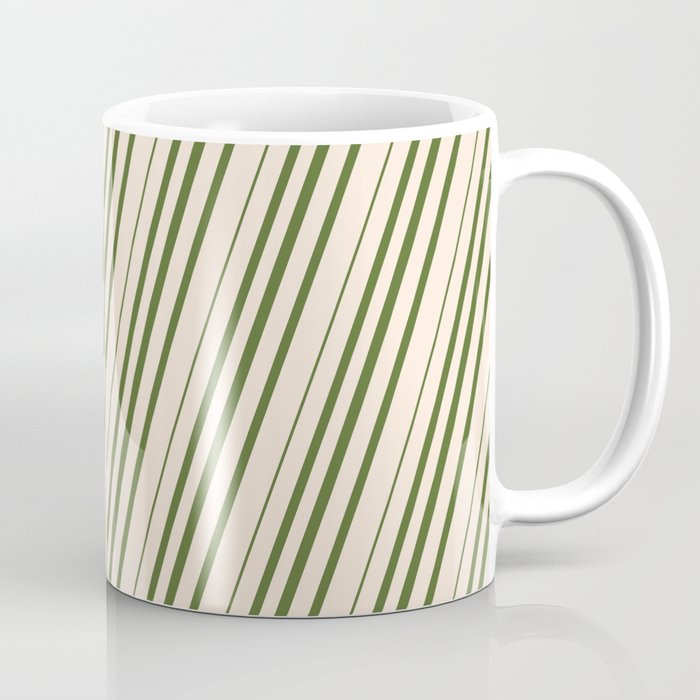 Beige & Dark Olive Green Colored Striped/Lined Pattern Coffee Mug