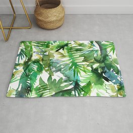 VIBE of the Jungle  {A-green} Rug | Nature, Jungleleaf, Greenandwhite, Tropicalgreentrend, Graphic Design, Tropicalleaves, Painting, Jungle, Tropics, Impressionism 
