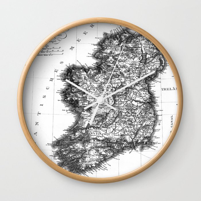 Vintage Black and White Ireland MAp Wall Clock