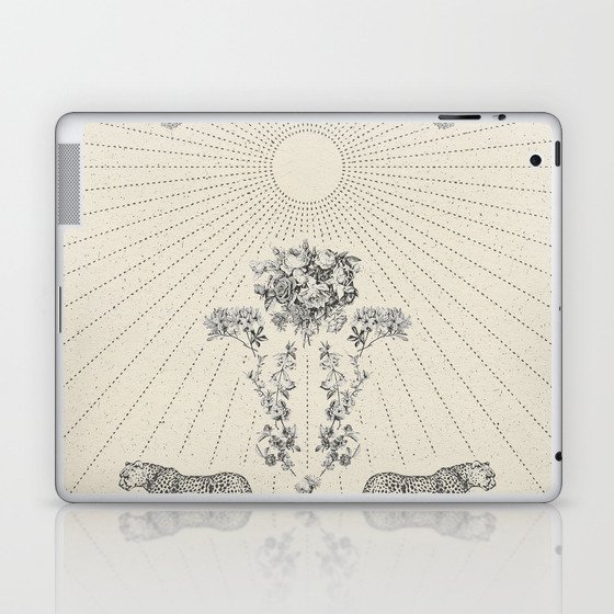 CHEETAH BLOOM Minimalist Modern and Vintage Illustration Design of a Cool Artsy Geometric Wildcat Floral Sun Laptop & iPad Skin