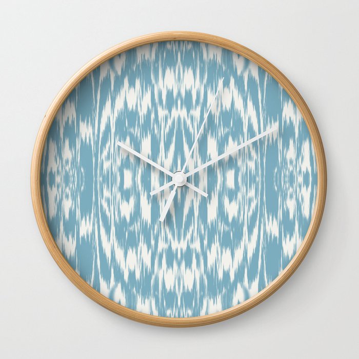 Ikat: Light Blue Ivory Wall Clock