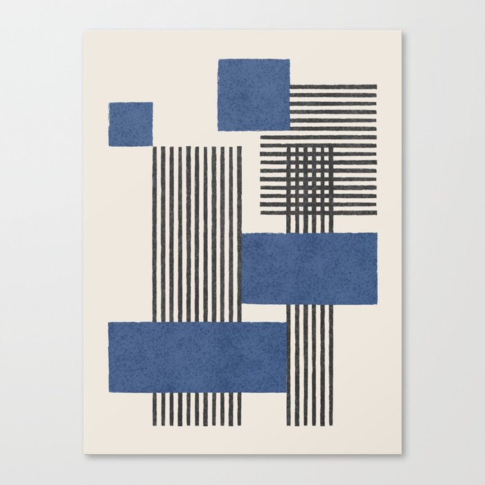 Stripes and Square Blue Composition - Abstract Canvas Print