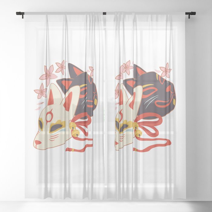 Kitsune mask Sheer Curtain