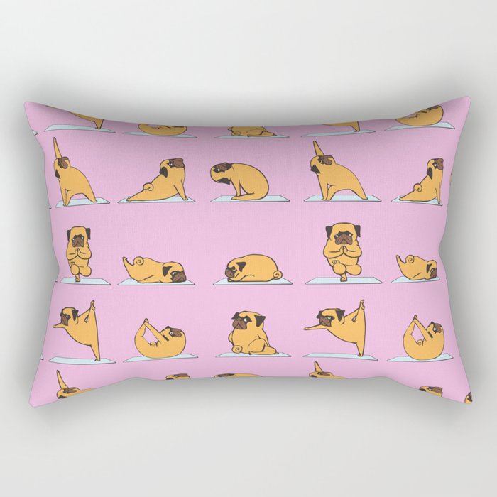 Pug Yoga // Pink Rectangular Pillow
