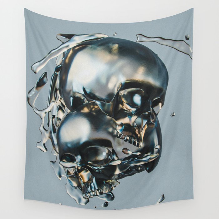 I guess you had to be there; headcase; metallic skulls crashing art portrait color photograph / photography Wall Tapestry