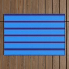 [ Thumbnail: Blue and Midnight Blue Colored Lined/Striped Pattern Outdoor Rug ]