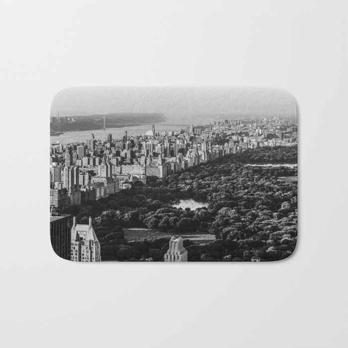 New York City Manhattan aerial view with Central Park and Upper West Side black and white Bath Mat