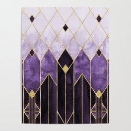 Gold Diamonds Purple Nights Art Deco Geometric - Modern Pattern Poster