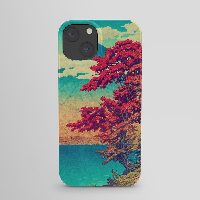 The New Year in Hisseii - Autumn Tree & Mountain by the Ocean Ukiyoe Nature Landscape in Red & Blue iPhone Case