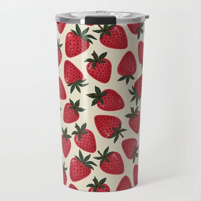 Hand Drawn Vintage Strawberry Pattern Travel Mug