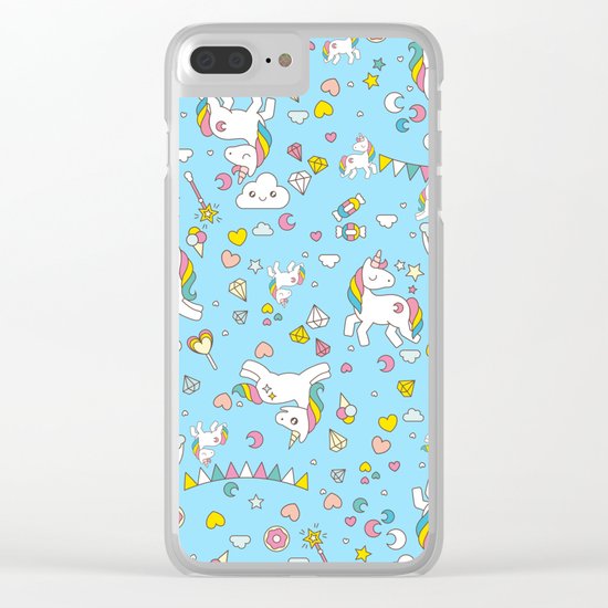 Unicorn Light Blue Pattern Clear iPhone Case