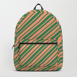 [ Thumbnail: Sea Green and Light Salmon Colored Striped/Lined Pattern Backpack ]