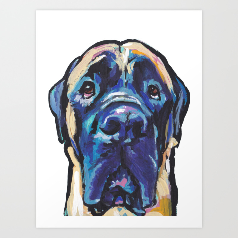 Fun English Mastiff Dog Bright Colorful Pop Art Painting By Lea