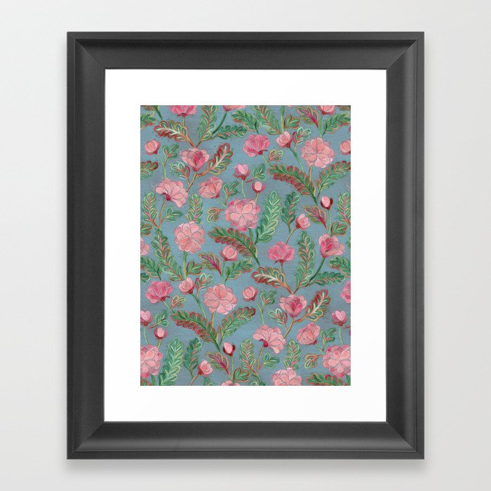 Soft Smudgy Pink and Green Floral Pattern Framed Art Print