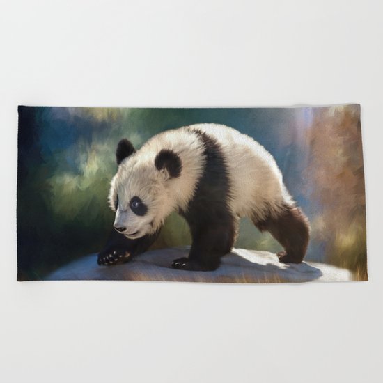 Cute panda bear baby Beach Towel
