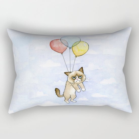 Cat With Balloons Grumpy Birthday Meme Rectangular Pillow