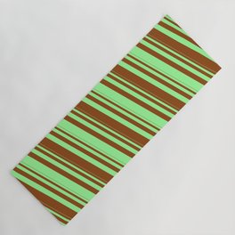 [ Thumbnail: Brown and Green Colored Lined Pattern Yoga Mat ]