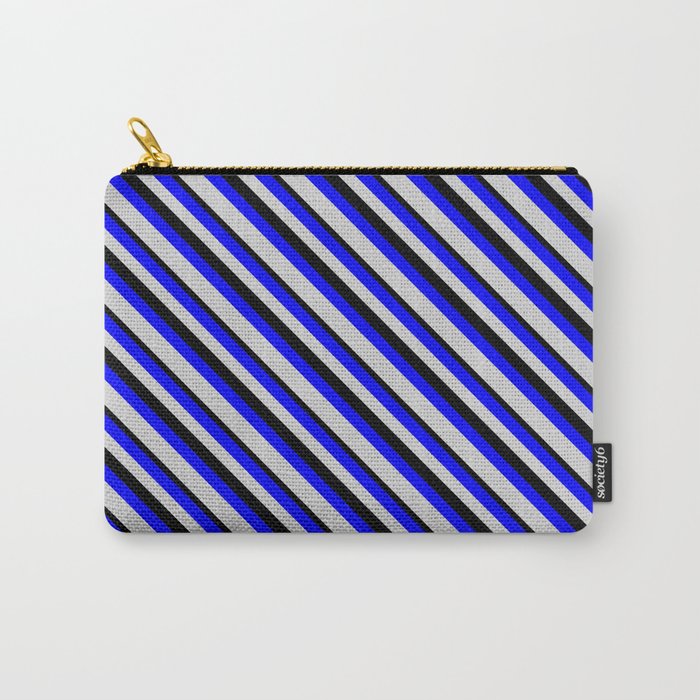 Blue, Light Grey & Black Colored Lines/Stripes Pattern Carry-All Pouch