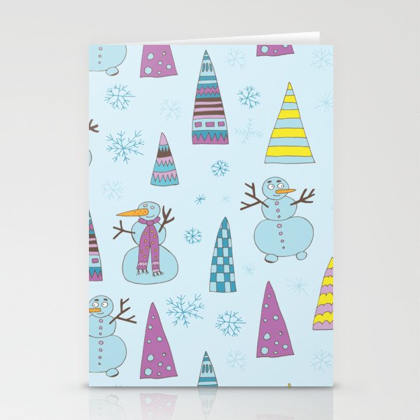 Snowmen with Christmas trees Stationery Cards