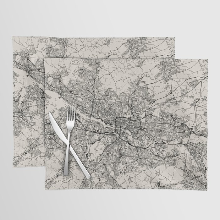 Glasgow, Scotland - Black and White Map Placemat