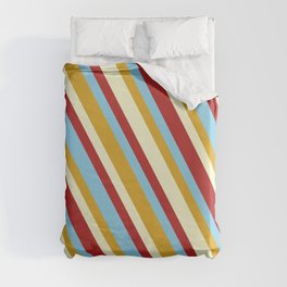 [ Thumbnail: Red, Sky Blue, Goldenrod, and Light Yellow Colored Lined Pattern Duvet Cover ]