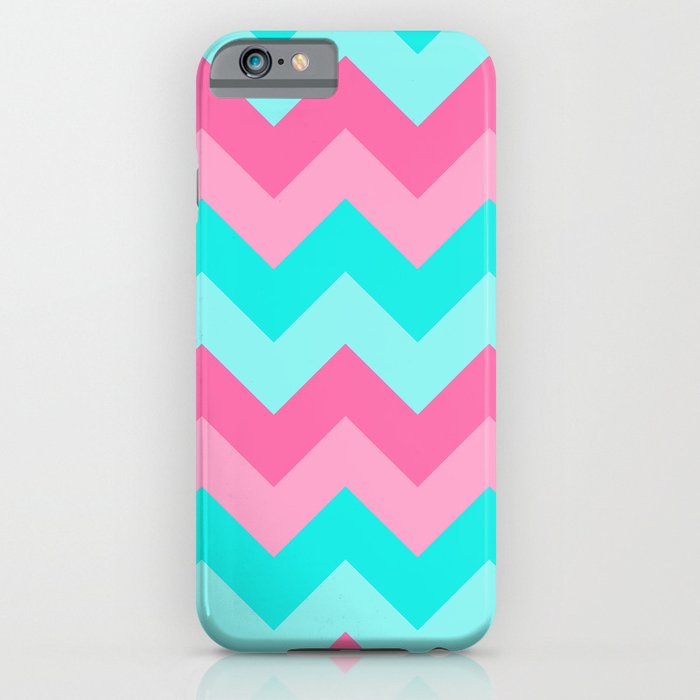 Hot Pink Turquoise Aqua Blue Chevron Zigzag Pattern Print iPhone Case