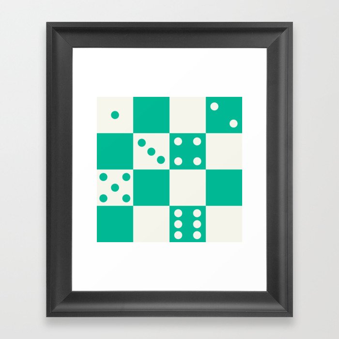 Checkered Dice Pattern (Creamy Milk & Fresh Mint Green Color Palette) Framed Art Print