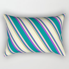 [ Thumbnail: Tan, Light Yellow, Dark Orchid, and Teal Colored Stripes Pattern Rectangular Pillow ]