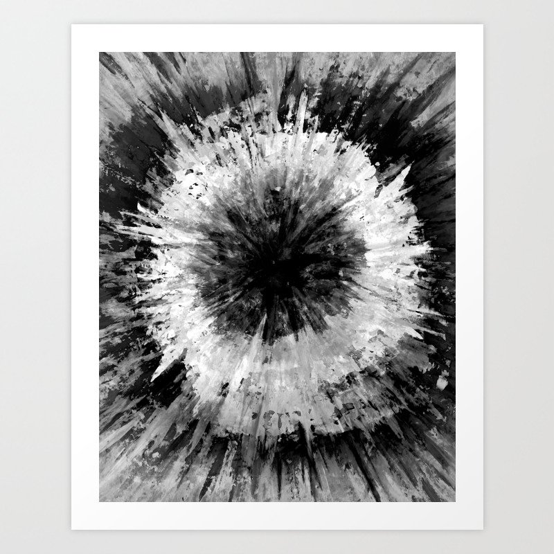 Black And White Tie Dye Painted Multi Media Art Print By