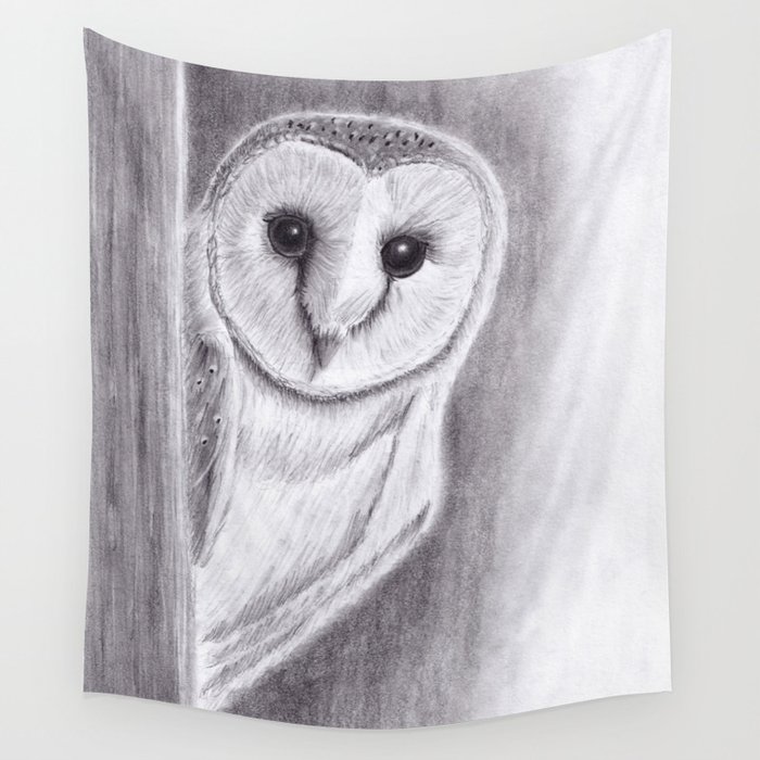Barn Owl Pencil Drawings Wall Tapestry