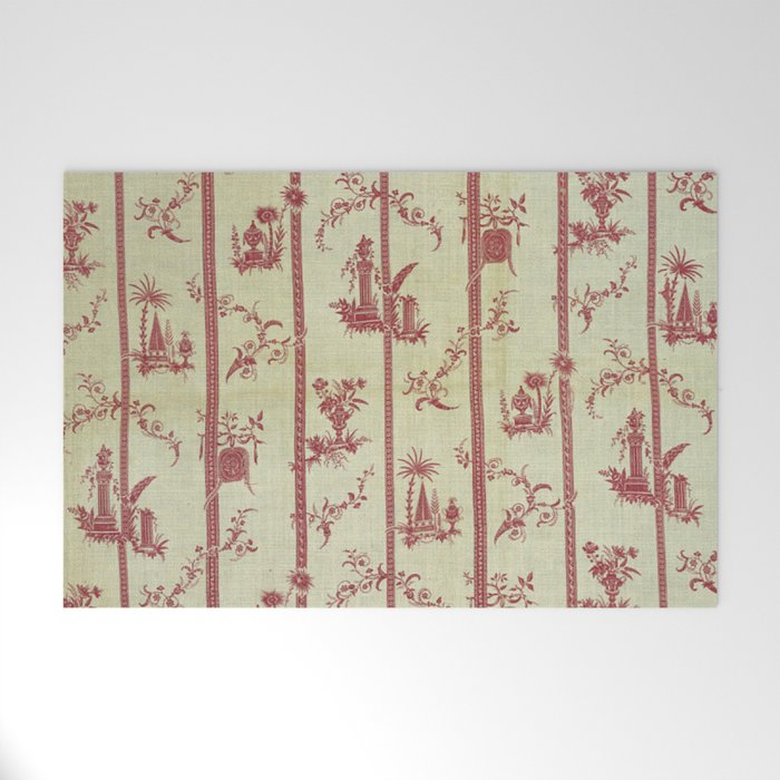 Vintage Red Stripes Toile Welcome Mat