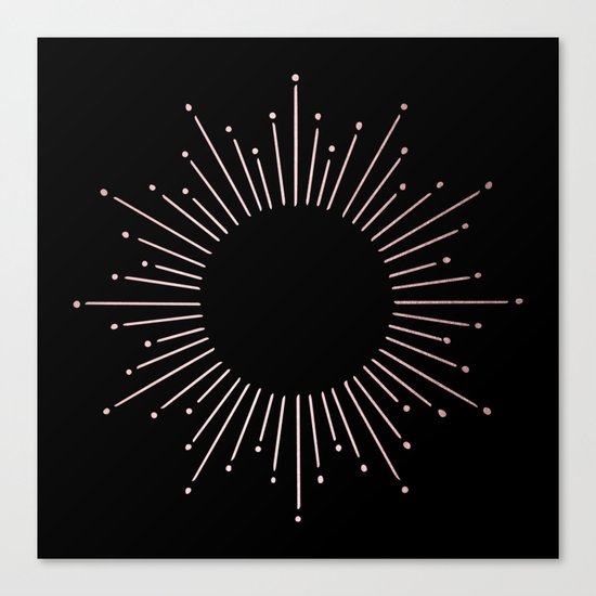 Sunburst Rose Quartz Elegance on Black Canvas Print