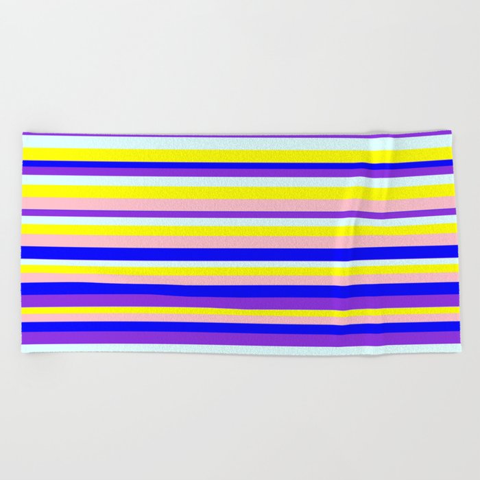 Eyecatching Pink, Blue, Purple, Light Cyan & Yellow Colored Striped Pattern Beach Towel