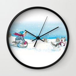 Anna and Husk in the snow Wall Clock