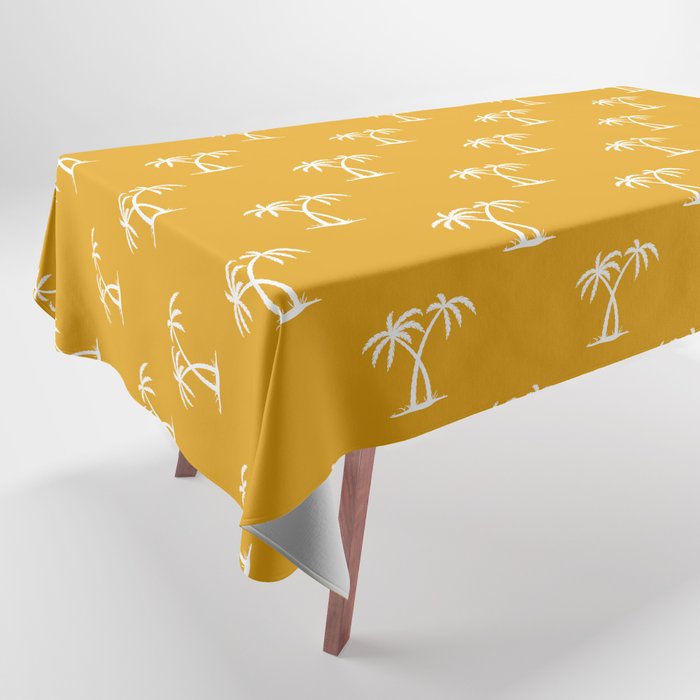 Mustard And White Palm Trees Pattern Tablecloth