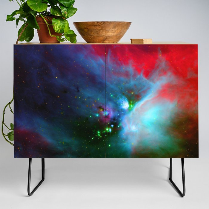 Young Stars in Galactic Dust Cloud Red Purple Blue Credenza