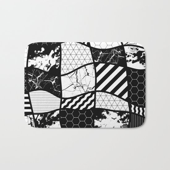 Crazy Patchwork (Abstract, black and white, geometric designs) Bath Mat