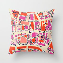 paris map pink Throw Pillow