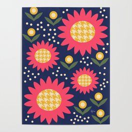 Houndstooth Daisies in Strawberry Poster