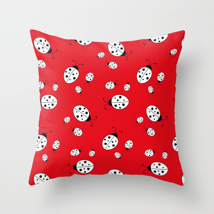 Ladybugs on Red Throw Pillow