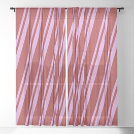 [ Thumbnail: Plum & Brown Colored Striped/Lined Pattern Sheer Curtain ]