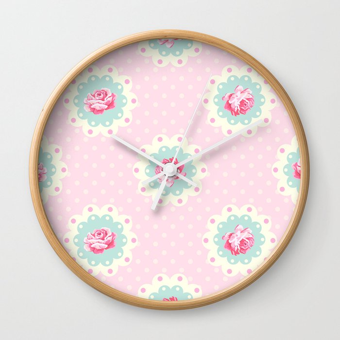 Shabby Chic Rose Pattern Wall Clock