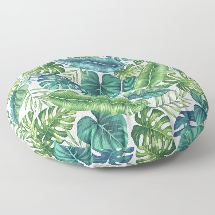 Green & Teal Tropical Leaves Floor Pillow