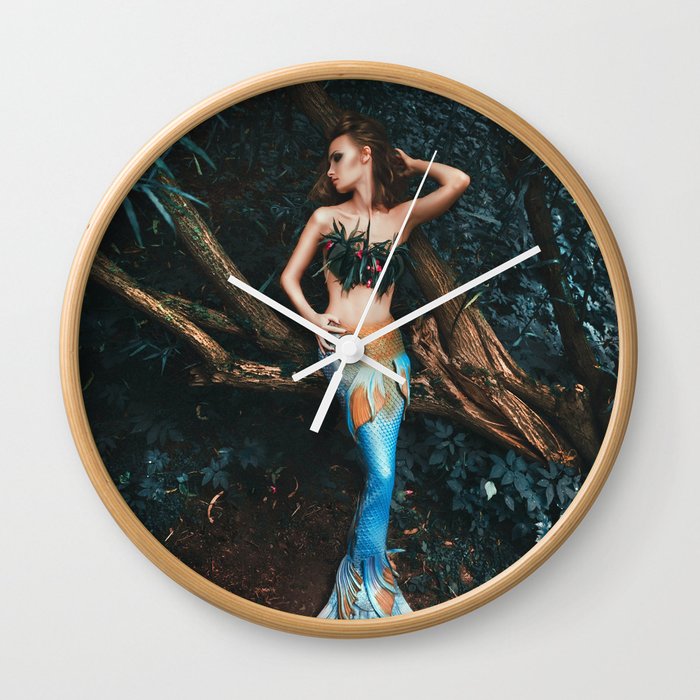 Mermaids of the tropical Amazon river basin; magical realism fantasy female mermaid portrait color photograph / photography Wall Clock