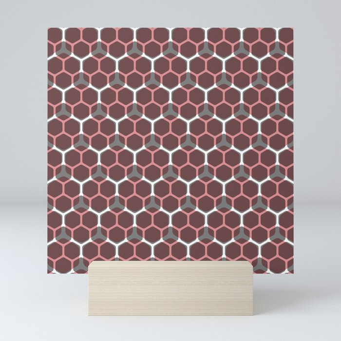 Hexagon pattern in red Mini Art Print