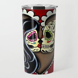 Ashes - Day of the Dead Couple - Kissing Sugar Skull Lovers Travel Mug
