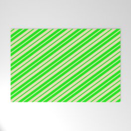 [ Thumbnail: Lime and Bisque Colored Pattern of Stripes Welcome Mat ]