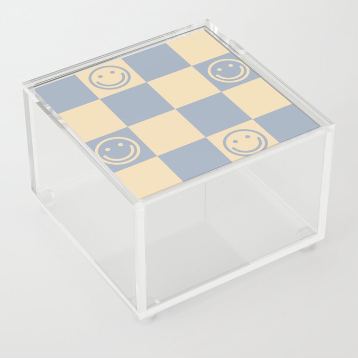 Cute Smiley Faces on Checkerboard \\ Neutral Color Palette Acrylic Box