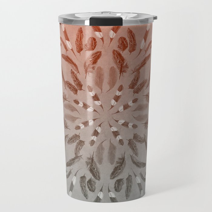 Apricot Gray Feather Mandala Travel Mug