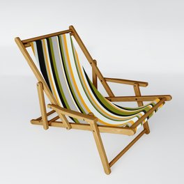 [ Thumbnail: Vibrant Green, Grey, Orange, Mint Cream, and Black Colored Lined/Striped Pattern Sling Chair ]